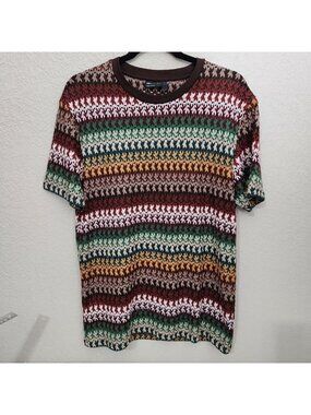 ASOS Design Mens Crochet Knit Striped Short Sleeve Shirt Multicolor Size S